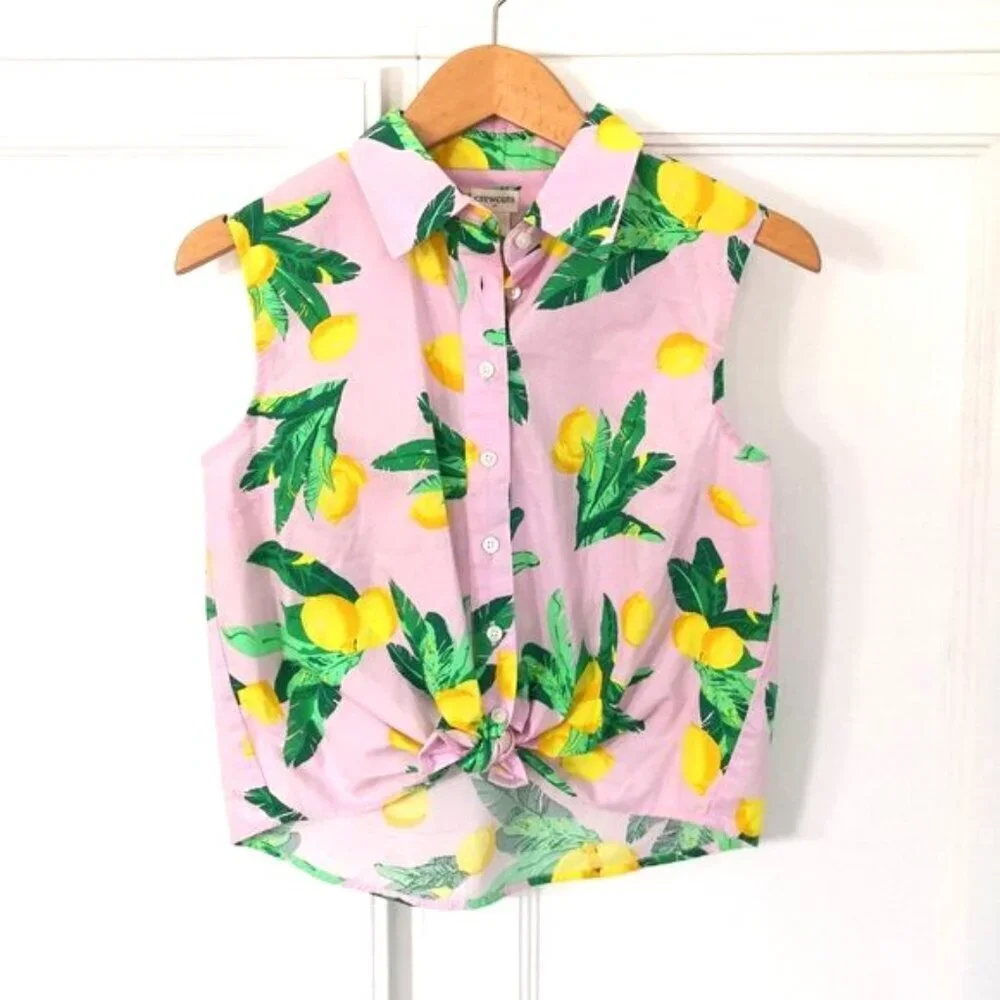Crew Cuts Girls' Lemon Dress And Sleeveless Tie-front Button-up Top Set- 2 Piece - Picture 9 of 11